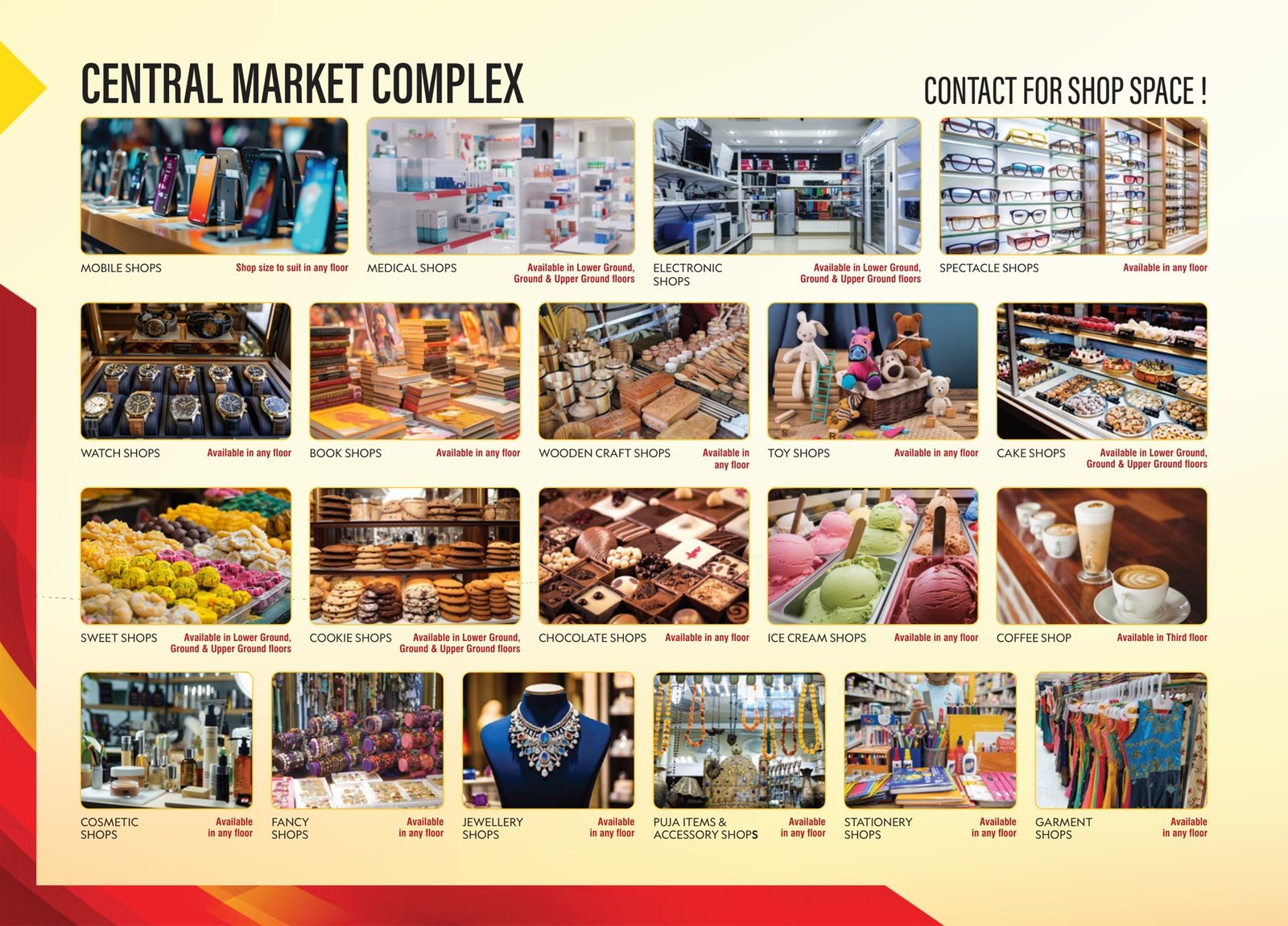 Shop categories available at Central Market Complex